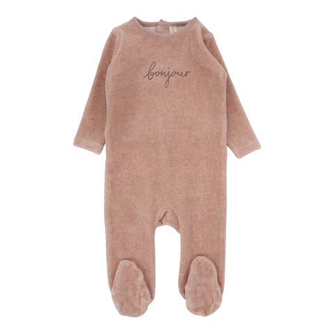 Lilette Heathered Pink Bonjour Velour Footie