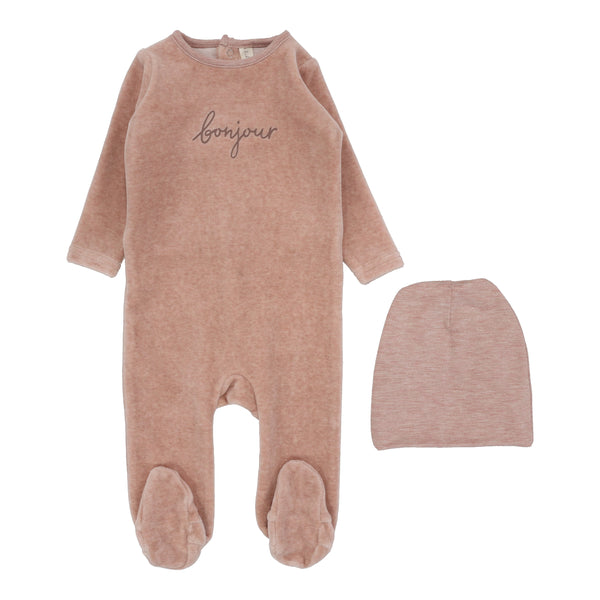 Lilette Heathered Pink Bonjour Velour Footie Set