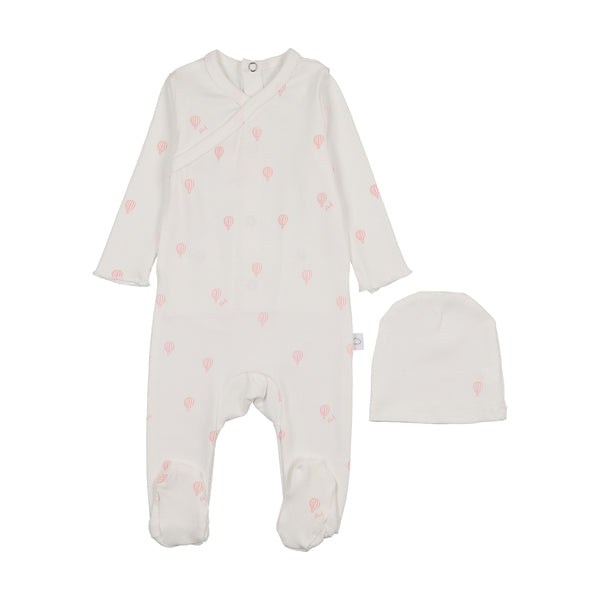 Pouf White/Pink Hot Air Balloon Footie + Hat