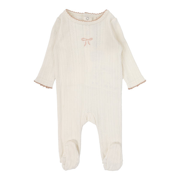 Lilette Cream/Pink Bow Pointelle Graphic Footie