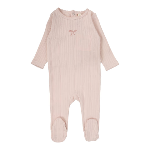 Lilette Soft Pink Bow Pointelle Graphic Footie PGF-SPB