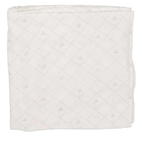Lilette Cream/Blue Crown Pointelle Graphic Blanket PGLS-CBC