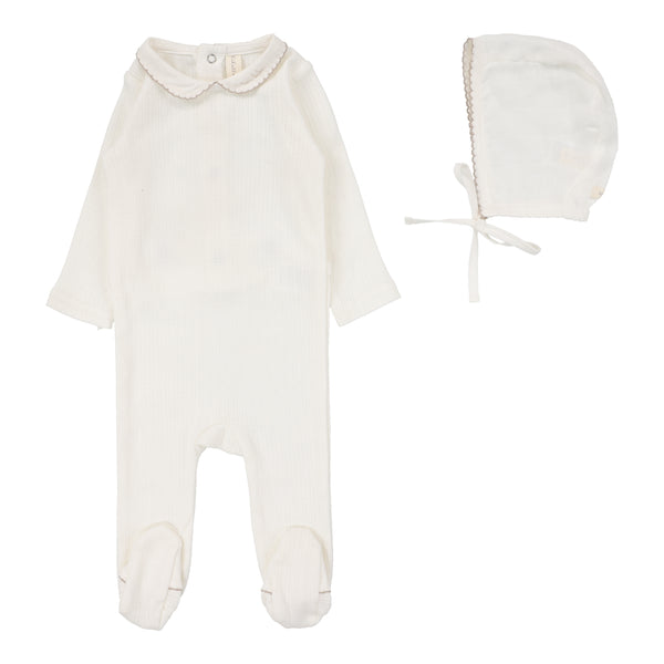 Lilette Winter White/Oat Edged Collar Footie Set