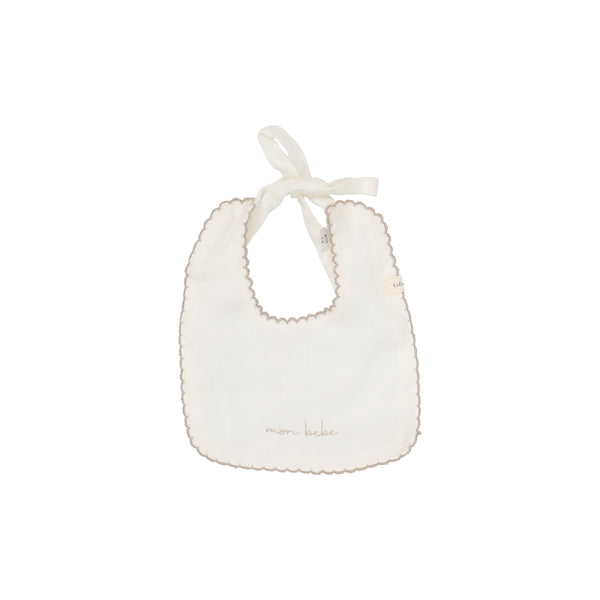 Lilette Winter White/Oat Edged Muslin Bib