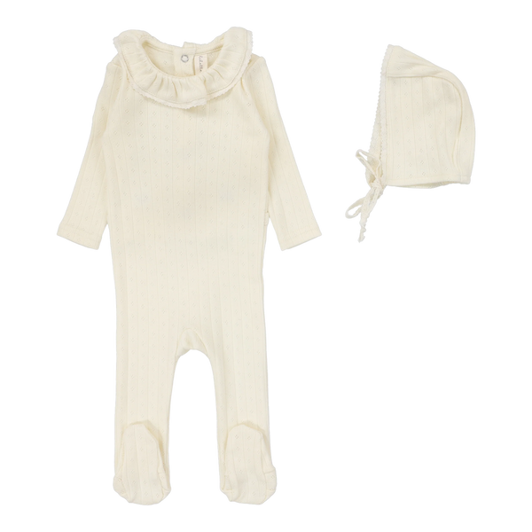 Lilette Cream Ruffle Fine Pointelle Collar Footie Set