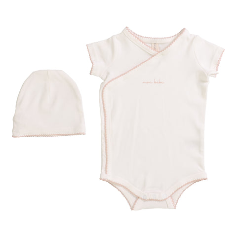 Lilette Winter White/Blush Scalloped Edge Onesie Set