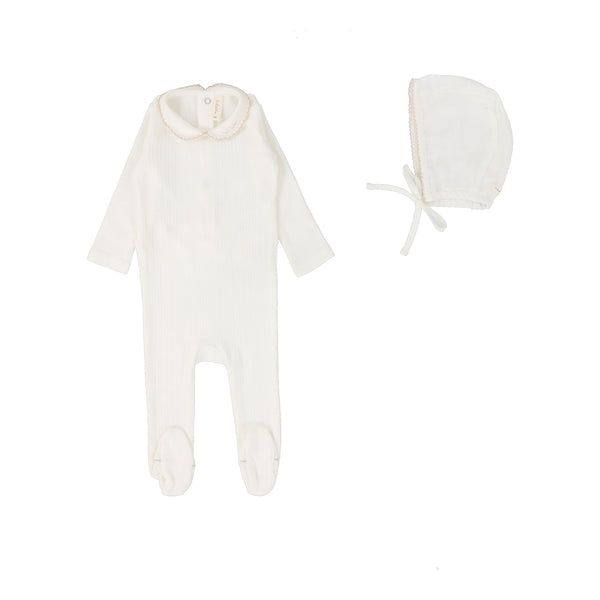 Lilette Winter White/Blush Edged Collar Footie Set