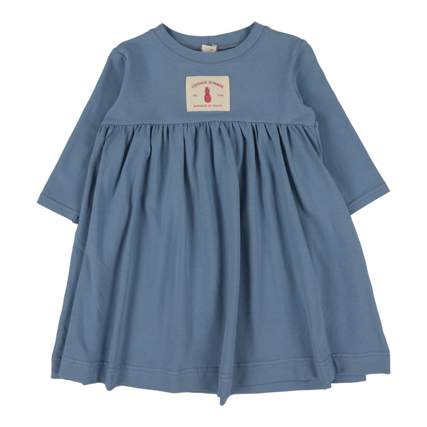 Lil Legs Blue Patch Three Quarter Sleeve Dress