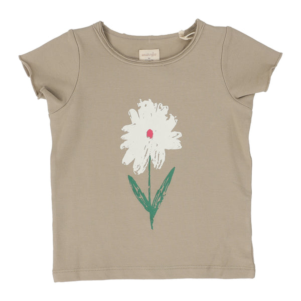 Lil Legs Taupe Flower Short Sleeve Tee