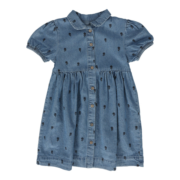 Lil Legs Denim Floral Print Short Sleeve Dress