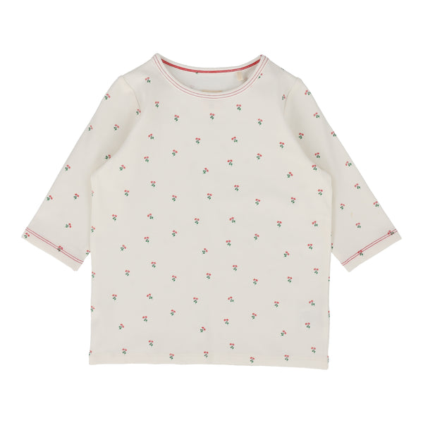 Lil Legs White Cherry Floral Three Quarter Sleeve Tee