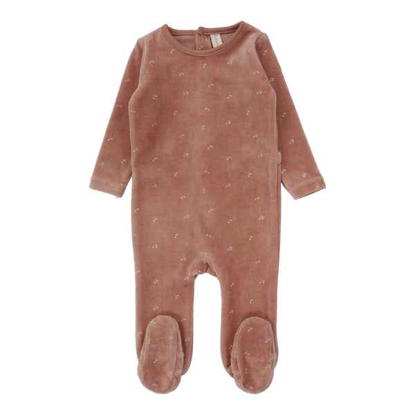 Lilette Velour Apricot Scattered Cherry Footie