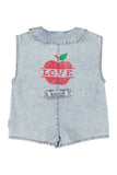 Piupiuchick Light Blue Denim Apple Print Jumpsuit