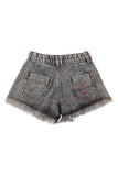 Piupiuchick Washed Black Denim Fringe Shorts