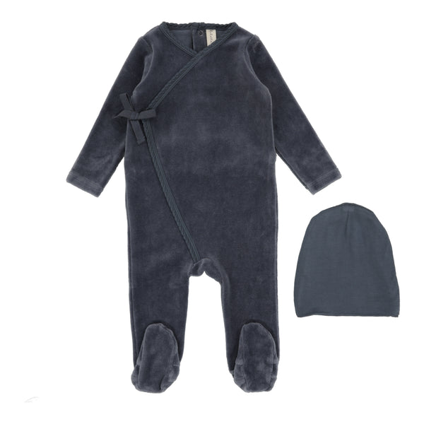 Lilette Slate Velour Wrap Footie Set