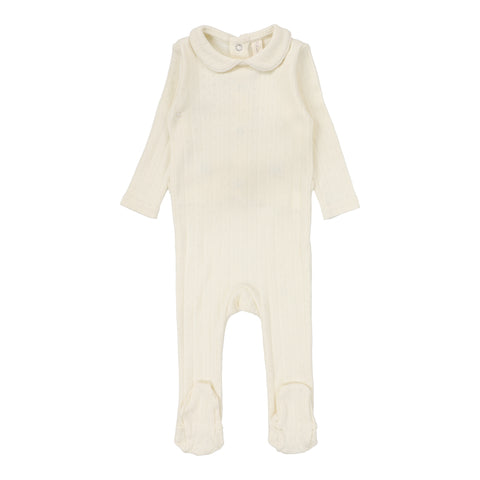 Lilette Cream Peter Pan Fine Pointelle Collar Footie FPCF-CPP