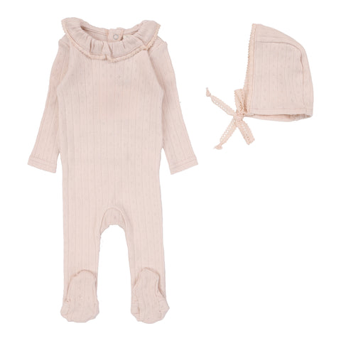 Lilette Petal Ruffle Fine Pointelle Collar Footie Set FPCFS-PTR