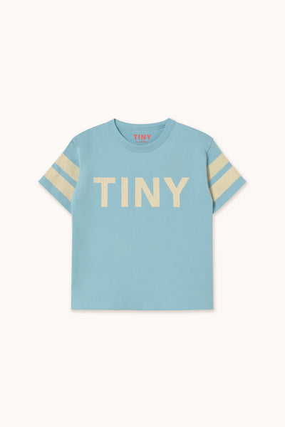 Tinycottons Dusty Blue Stripes Logo Tee