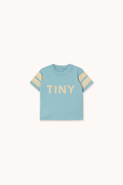 Tinycottons Baby Dusty Blue Stripes Logo Tee