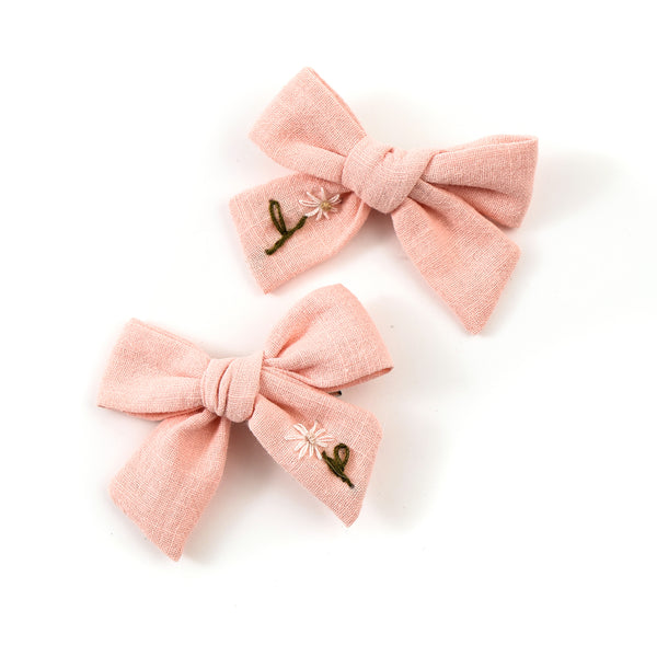 Halo Luxe Pink Felicity Summer Soiree Linen Embroidered Double Clip Set