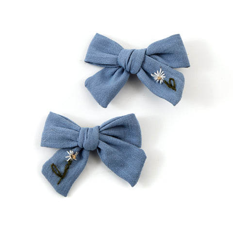 Halo Luxe Light Blue Felicity Summer Soiree Linen Embroidered Double Clip Set