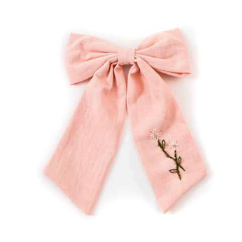 Halo Luxe Pink Felicity Summer Soiree Linen Embroidered Longtail Clip