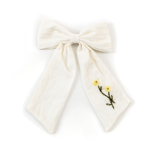 Halo Luxe White / Yellow Felicity Summer Soiree Linen Embroidered Longtail Clip