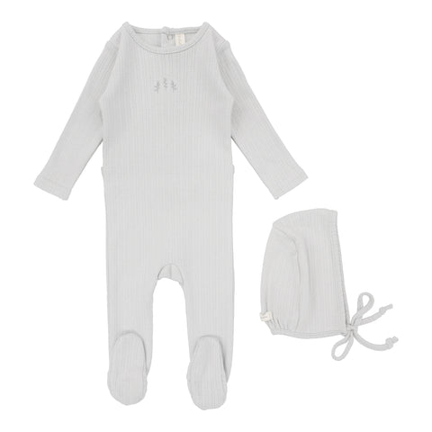 Lilette Powder Blue Branch Striped Pointelle Footie Set