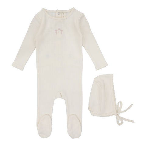 Lilette Cream Floral Striped Pointelle Footie Set