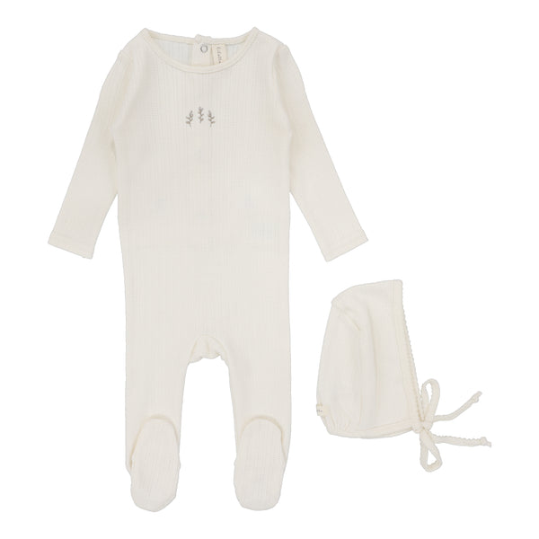 Lilette Cream Branch Striped Pointelle Footie Set