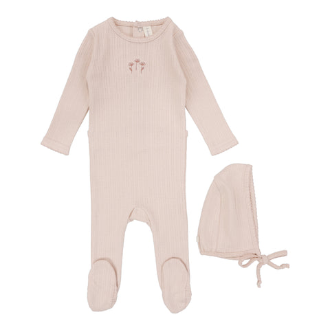 Lilette Peachy Pink Floral Striped Pointelle Footie Set