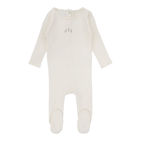 Lilette Cream Branch Striped Pointelle Footie