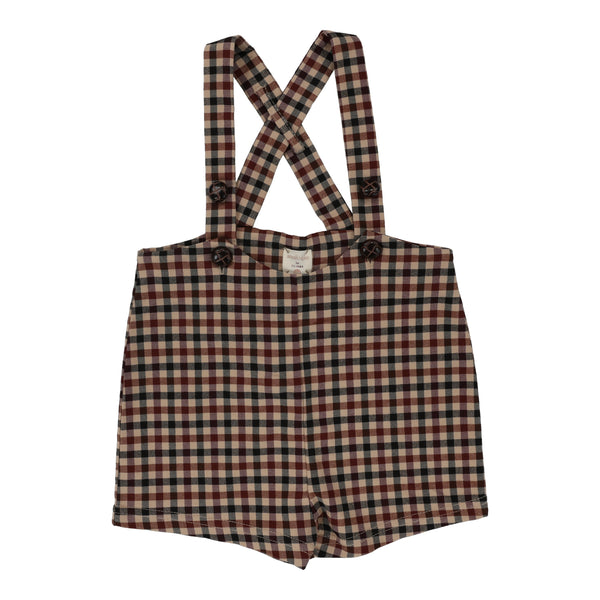 Lil Legs Analogie Tan Plaid Suspender Shorts