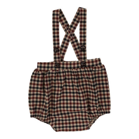 Lil Legs Analogie Tan Plaid Bubble Suspender Bloomers