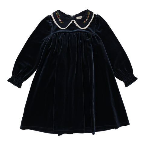 Lil Legs Navy Velour Collar Dress