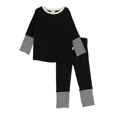 Lil Legs Analogie Black/Cream Striped Cuff Lounge Set LSALS-BCR