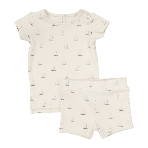 Lilette Cream/Nautical Print Short Sleeve Set