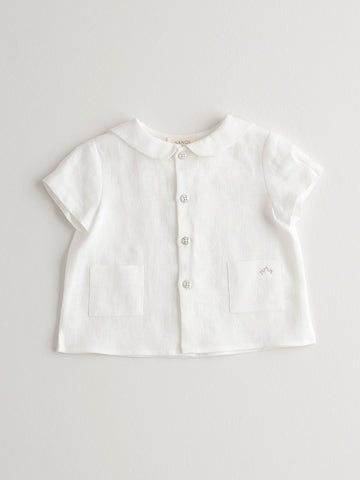 Nanos Baby White Button Down Linen Shirt
