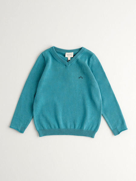 Nanos Teal Blue V-neck Sweater