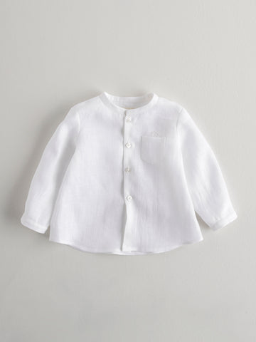 Nanos White Baby Long Sleeve Linen Shirt