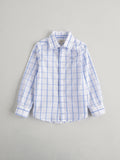 Nanos Stripe Long Sleeve Blue Check Shirt