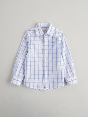 Nanos Stripe Long Sleeve Blue Check Shirt