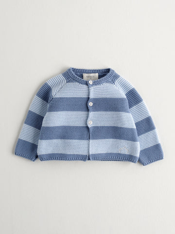 Nanos Baby Blue Stripe Cardigan Knit Sweater