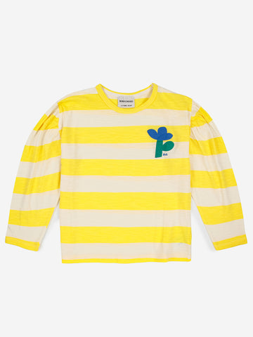 Bobo Choses Yellow Stripes Gathered Long Sleeve T-Shirt