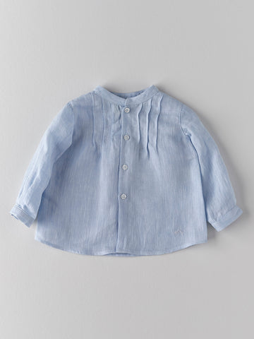 Nanos Baby Blue Linen Long Sleeve Shirt