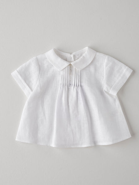 Nanos Baby Bright White Linen Short Sleeve Blouse