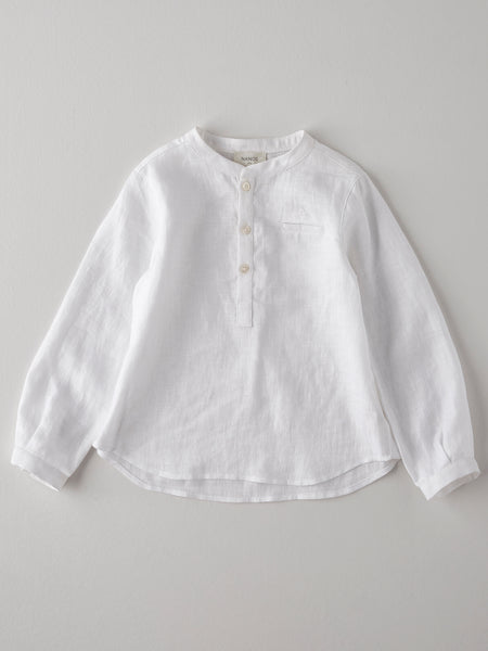 Nanos Bright White Half Button Down Linen Shirt