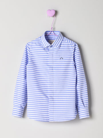 Nanos Blue & White Horizontal Stripe Shirt