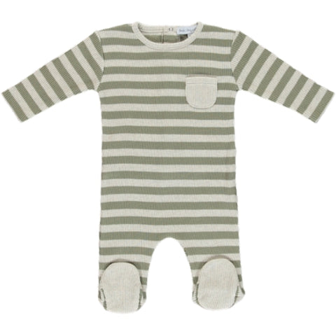 Bebe Organic Green Stripe Vintage Overall Footie