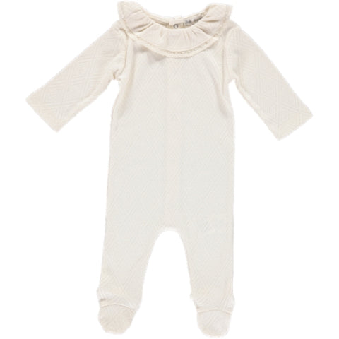 Bebe Organic Natural Pointelle Lace Overall Footie